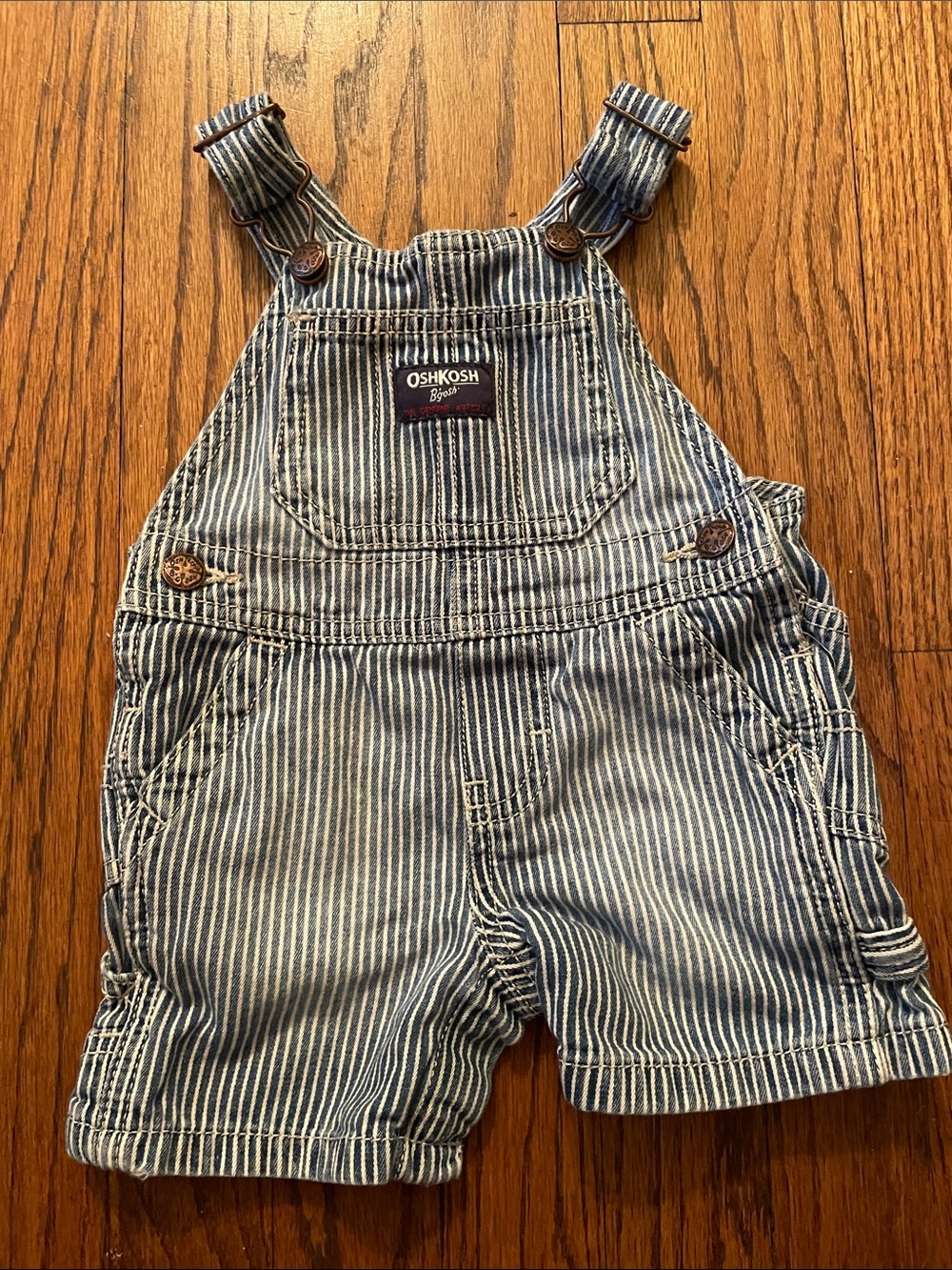 OshKosh B'gosh Navy and White Striped Toddler Short Overalls
